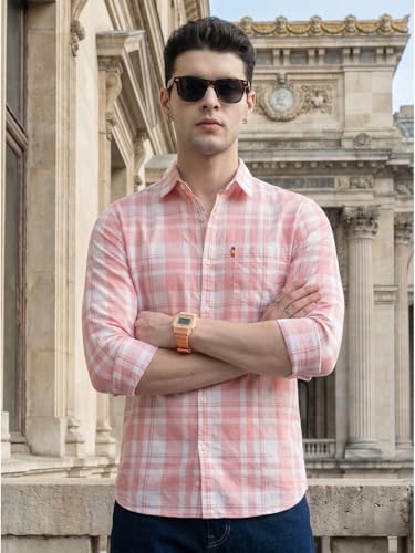 Image of IndoPrimo Men's Checked Slim Fit Casual Shirt Premium Cotton Full Sleeve Plaid Shirt with Chest Pocket Stylish Summer & Office Wear