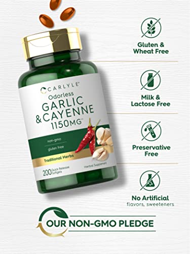 Carlyle Odorless Garlic And Cayenne 1150Mg | 200 Softgels | Non-Gmo, Gluten Free Supplement #TOP3