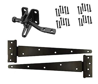 Merriway BH07087 Heavy Duty Wooden Garden Gate Hanging Kit, 2 x 12 inch Black Tee Hinges, Black Auto Close Latch & All Fixings