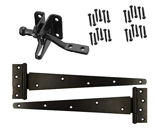 Merriway BH07087 Kit de suspension pour portail de jardin en bois robuste, 2 charnières en T noires de 30,5 cm, loquet de fermeture automatique noir et toutes...