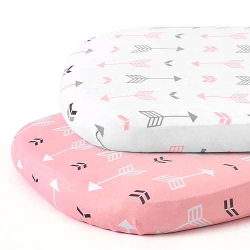 Image of Stretch Fitted Bassinet Sheet Set BROLEX 2 Pack Cradle Sheets for Bassinet Pad/Mattress,Unisex Boys Girls,Ultra Soft,Pink Arrow
