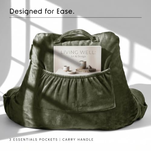 Image of Nestl Reading Pillow with Shredded Memory Foam, Designed for Sitting Up in Bed and Couch, Back and Arms Adjustable Support for Adult & Teens Backrest Pillows for Reading, Washable Cover, Olive Green