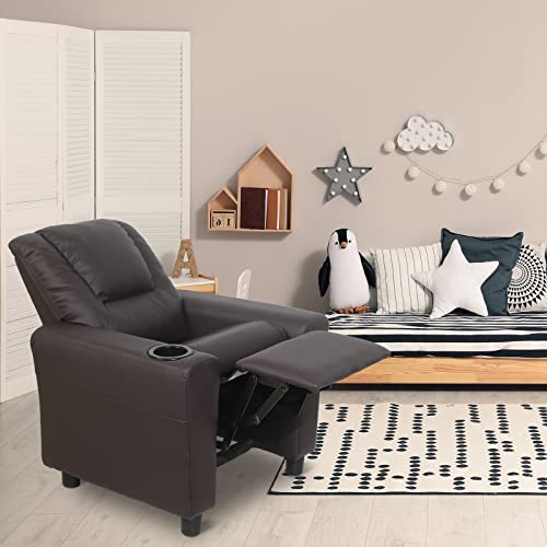 Chizzysit Kids Recliner Chair With Cup Holder, Toddler Recliner For Kids Age 0-5 With Adjustable Footrest, Small Child Sofa For Children Bedroom,Living Room-Brown #TOP6