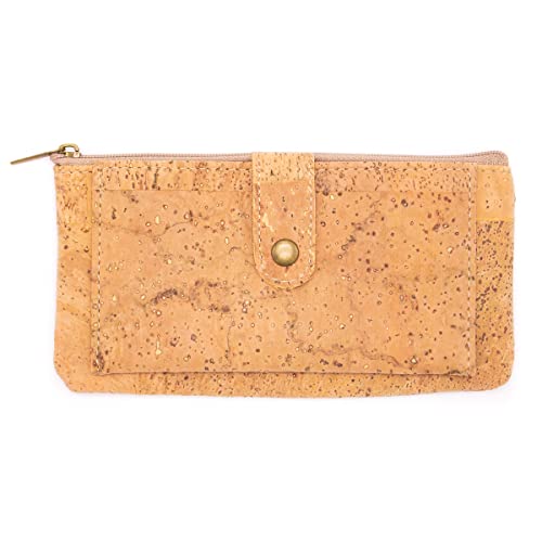Bunte Welt GELDBÖRSE/Geldbeutel FÜR Damen, Mittel Gross, VIELE FÄCHER, MIT Reissverschluss, VEGAN, VEGANES Leder, Kork, Natur, dünn Vintage