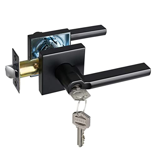 Hisafe Heavy Duty Keyed Entry Door Lever, Matte Black Square Door Handle Interior Door Lock For Front Door And Office, Reversible Right And Left, Non Keyed Alike, 1 Pack #TOP2