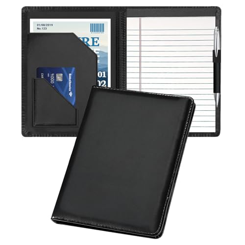 Konper Small Portfolio Padfolio Organizer, A5 Size Business Folder Portfolio, Binder for Men & Women,5 x 8 Writing Pad Included,Black