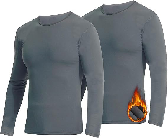 2 Pack Thermal Shirts for Men, Long Johns Shirts with Fleece Lined Long Sleeve,Thermal Tops for Men Winter