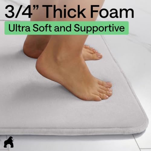 Image of GORILLA GRIP Memory Foam Bath Rugs, Soft Absorbent Velvet Bathroom Mats, Durable Dots on Underside, Machine Washable Bathmat, Carpet Rug Room Decor for Shower Floor, 36x24 Mat, Light Gray