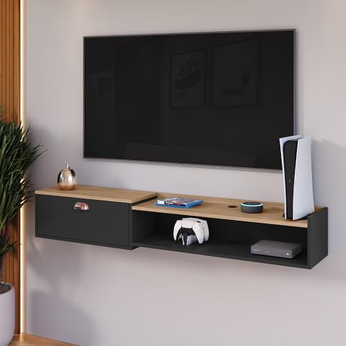 Rack Bancada Parede Home Supremo TV 55 Polegadas Nicho Porta Puxador Concha Sala Quarto Moderno - Lojas RPM (Preto/Hanover)