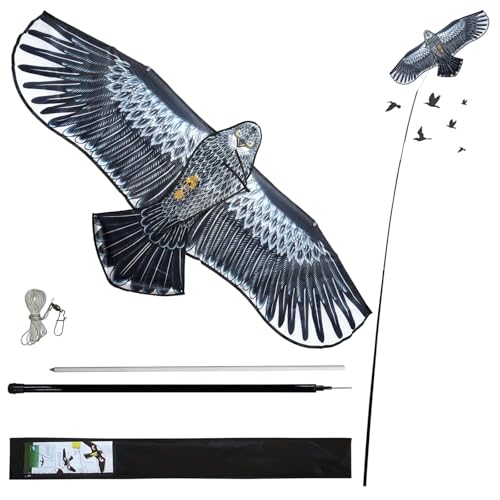Laptony Bird Control Telescopic Bird Scarer Kite with 4m Extendable Pole Bird Repeller Kite for Garden Backyard Lawn Farm and Field (Blue)