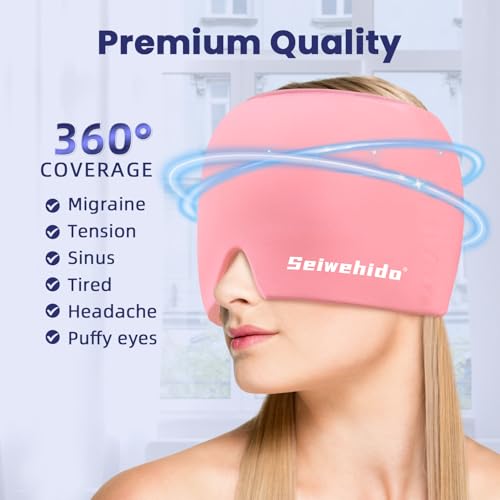 Image of Migraine Headache Relief Cap Head Ice Pack Wrap Cold Cap Hat for Migraines Headache Tension Stress Hangover Cap Ice Beanie Cooling Gel Pink