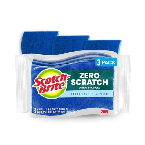 Scotch-Brite Zero Scratch Scrub Sponge, 3 Kitchen Sponges for Cleaning Around the Home, Bathroom &...
