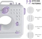 DUSCS portatif Mini Machine à coudre avec 12 Poils intégrés, table d'extension, pédale de pied, 2 Vitesses, Couture inversée, Lumière, Violet - Idéal pour la couture générale, les débutants et les projets de base
