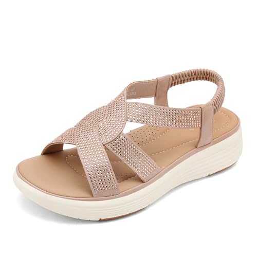 Image of UBFEN Womens Platform Sandals Comfortable Lightweight Walking Ankle Strap Casual Low Wedge Sandals
