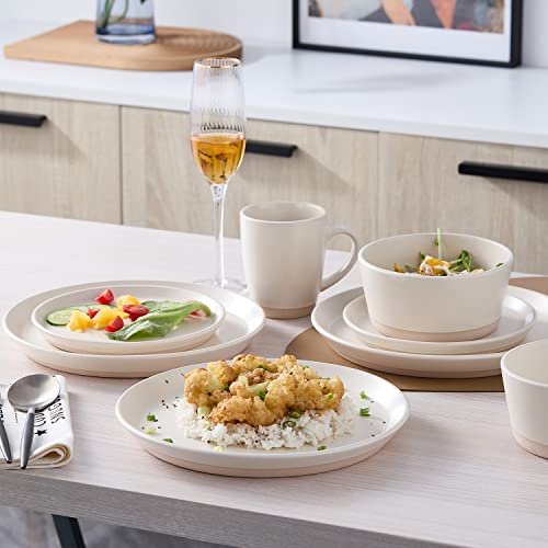 Image of Stone Lain Jules Stoneware 16-Piece Dinnerware Set, Plates and Bowls, Service for 4, Off White, Microwave & Dishwasher Safe