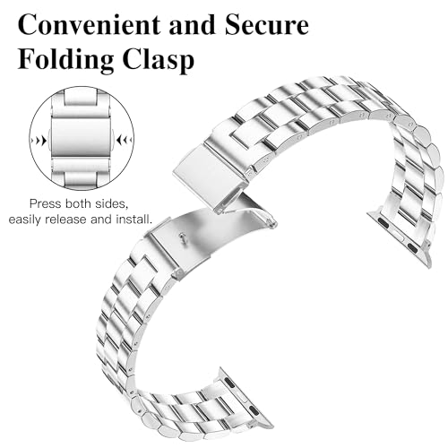 Image of Melyis Slim Metal Band Compatible with Apple Watch Bands for Women 46mm 45mm 44mm 42mm 49mm, Premium Stainless Steel iWatch Bands for Apple Watch Series 11 10 Series 9 SE 8 7 6 5 4 3 2 Ultra, Silver