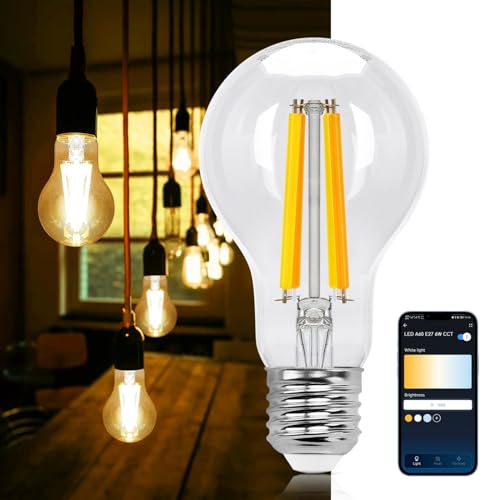 Aigostar Lampadine Smart WiFi E27 Alexa Lampadine Vintage A60 6W Edison Lampadina WiFi Dimmerabile 2700K-6500K, Controllo Remoto tramite APP, Compatibile Con Alexa, Google Home, Trasparente 1 Unità