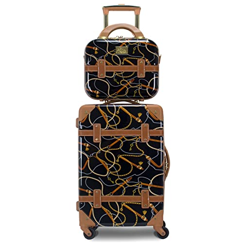 World Traveler Chariot Gatsby Vintage Style 2-Piece Hardside Carry-On Retro Train Case Spinner Luggage Set - Posh Black by World Traveler - Used condition - US$47.42