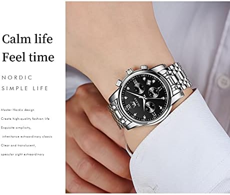 OLEVS Men Watches with Date Bussiness Watches for Male Luminous Quartz Mens Watches Waterproof with Stainless Steel Strap Stopwatch Timing Function (Silver Band Black dial) - Image 4