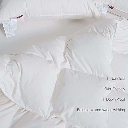 Airluck Feather Down Comforter Queen Size Full Duvet Insert Hotel Fluffy Solid White 90X90 Inches Winter Warmth 60Oz Soft Down Proof Cotton Poly Cover With Corner Tabs #TOP4