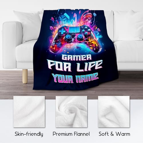 Custom Gamer Blanket - 30x40 Inches Cool Throw for Boys, Girls - Blue Soft Fuzzy Blankets for Couch & Office