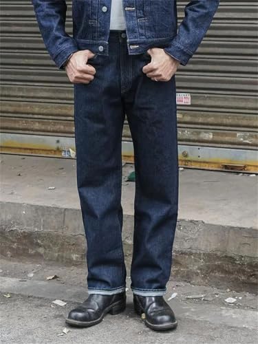Men’S Vintage Straight Fit Sanforized Selvedge Denim Full Length Jeans Zipper Fly High Waist Midweight Daily Wear Pants2