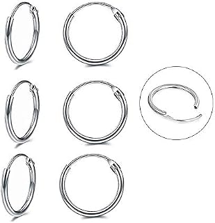 LYTOPTOP 3 Pairs Silver Hoops Earrings for Women S925 Sterling Silver Small Hypoallergenic Earrings Set Cartilage Nose Lip Rings for Men Girls, 8/10/12/14mm