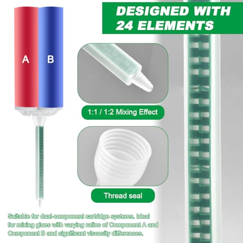 20 PCS Epoxy Mixing Nozzle, 1:1/1:2 Ratio Adhesive Static Mixing Nozzle Tip, Resin Mixer Gun Applicator Adhesive Cartridges Tip Mixer Nozzles 24 Element by Yonderfume - Image 4