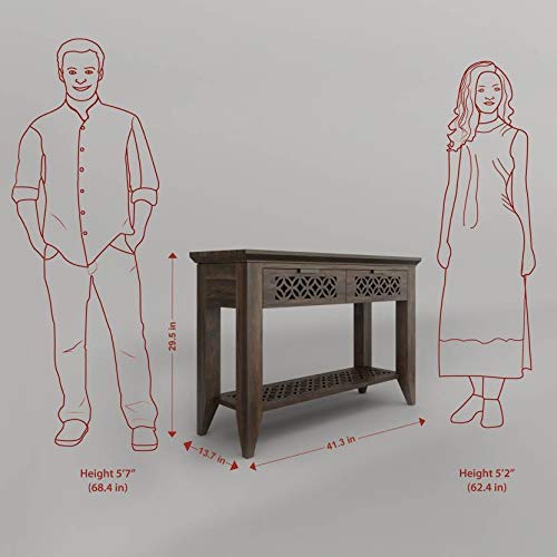 Image of Solid Sheesham Wood Console Table for Living Room | Entryway Hallway Sofa & Fish Tank Table with 2 Drawers & Shelf Storage | Wooden Side Furniture | Warm Chestnut Finish