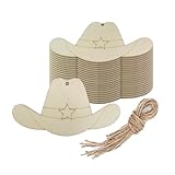 20 Stück Cowboyhut Holz DIY Handwerk Ausschnitte Blanko Holz Cowboyhut geformte hängende Ornamente Geschenkanhänger für DIY-Projekte Hochzeit Geburtstag Weihnachten Party Dekorationen