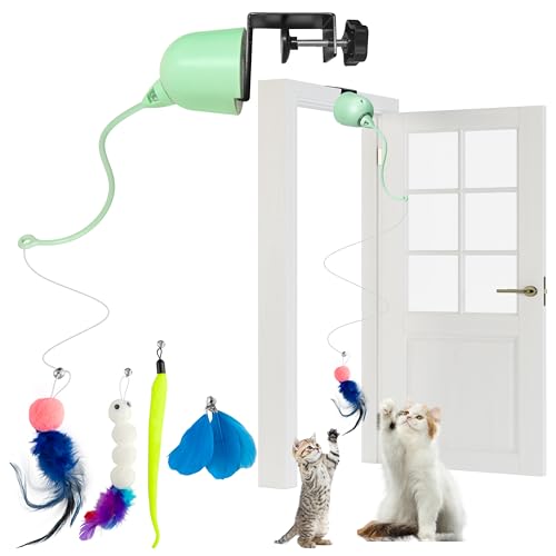 TirEurt Door Hanging Cat Toys Interactive Hanging Door Toy USB-Rechargeable Smart Feather Cat Teaser with Remote Control Hunting Practice for Kittens Play Chase Exercise