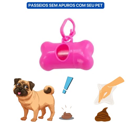 Kit Pet Suporte Cata Caca Pet Com Refil 60 Saquinhos Coco Cães Gato (Rosa)