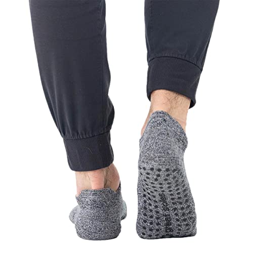 Great Soles Tabbed Grip Socks For Men - Non Slip Yoga Socks For Pilates, Barre, Ballet And Everyday Wear - Riley Tab Back Non Skid Sock - Ivory/Black Tweed #TOP1