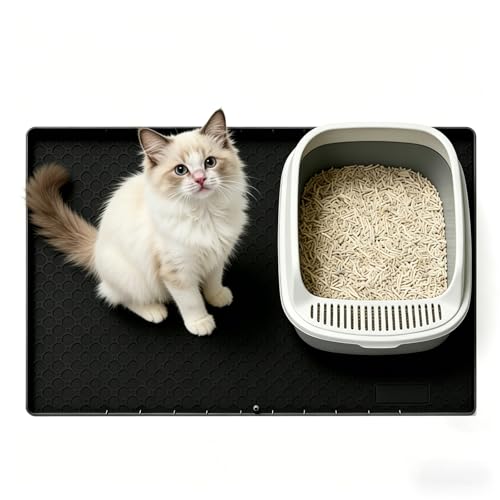 Tapis litière chat silicone 86x56cm imperméable grand format gris - 2