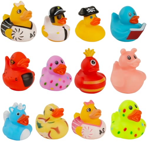 12 patos de baño de goma, patos de baño para bebés, patos divertidos y pequeños, coloridos patos de goma, juguetes para bañera, para niños, ducha de bebé, fiestas de cumpleaños infantiles, playa y