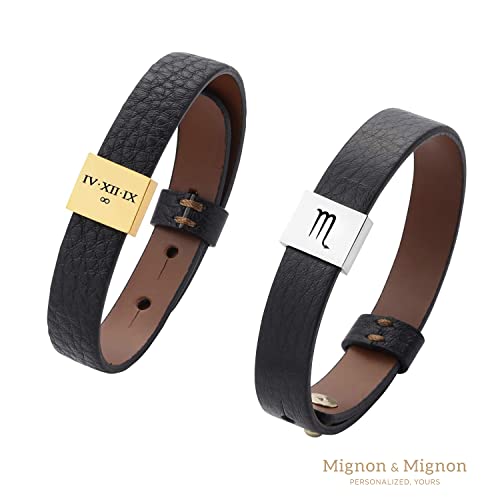 MignonandMignon Personalized Leather Mens Bracelet Coordinate Bracelet - Fathers Day & Valentines Day Gift - MLBR4