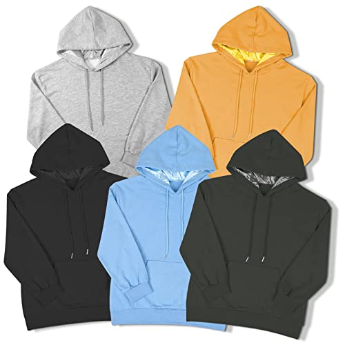 Satin Lined Hoodie Women's Casual Long Sleeve Satin Pullover Hoodie Sweatshirt Tops Blue #TOP4