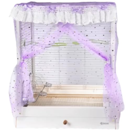 Bird Cage Seed Catcher, Stretchy Mesh Skirt Cover for Round Square Cages, Sheer and Breathable Parrot Nylon Mesh Net Cover, Seed Guard Pet Cage Birds for Parrot Parakeet (Purple,S)