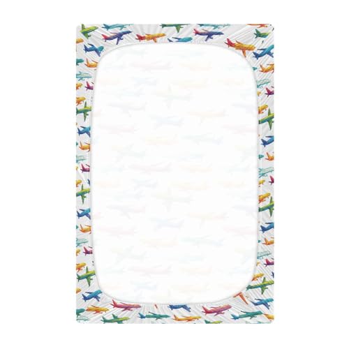 Image of Caikeny Fitted Crib Sheet for Boys Girls Airplane Colored Baby Crib Sheets Bassinet Sheets Crib Mattress Bed Sheets for Toddler Newborn Infant 27 x 39 in