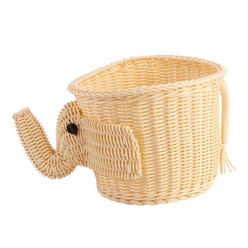 HAKIDZEL Rattan Fruit Basket Lid Kitchen Fruit Holder Elephant Shaped Storage Carrier