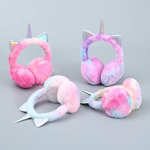 Cute Rainbow Unicorn Earmuffs for Women Kids Girls, Foldable Warm Soft Plush Comfortable Outdoor Winter Ear Warmers3