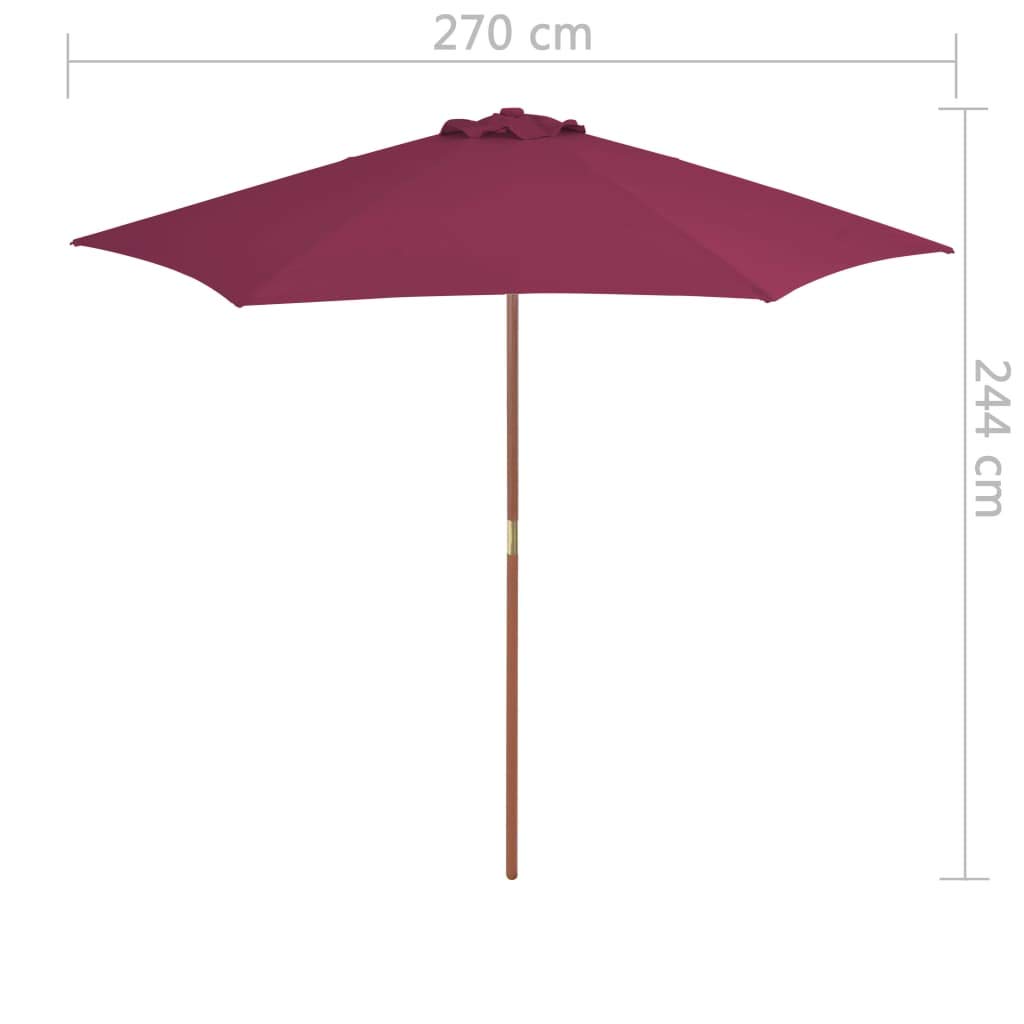 Homgoday Sombrilla de jardín con Palo de Madera Rojo Burdeos 300 cm Sombrilla de Jardín,Protección UV Sombrilla Jardín Grande Orientable Jardín Parasol Balcón