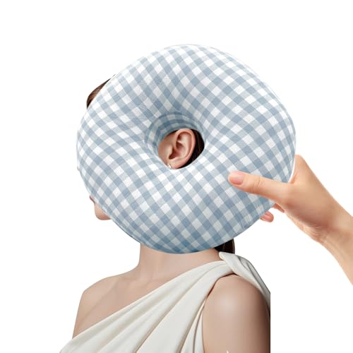YANGUN Ear Piercing Pillow, 12'' Donut Pillow PiercingPillow, DoughnutPillow for EarPiercing, PillowWith Hole for Ear GuardPillow, O-ShapedPillow for Side Sleepers CNH Releasing EarPain (Blue Plaid)