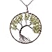 Handmade Family Root Tree of Life Natural Raw Tumbled Semi Precious Peridot Stone quartz Pendant Necklace Healing Wire Wrapped Gemstone Birth Stone Necklaces Jewelry for Women Mother