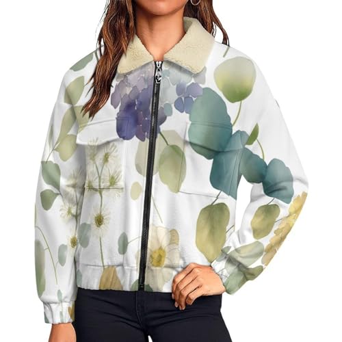 Chaqueta de forro polar para mujer abrigo cálida flores hortensias para exteriores