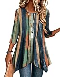 Zeagoo Plus Size Clothes for Women 3/4 Sleeve Boho Tunic Tops Dressy Shirts