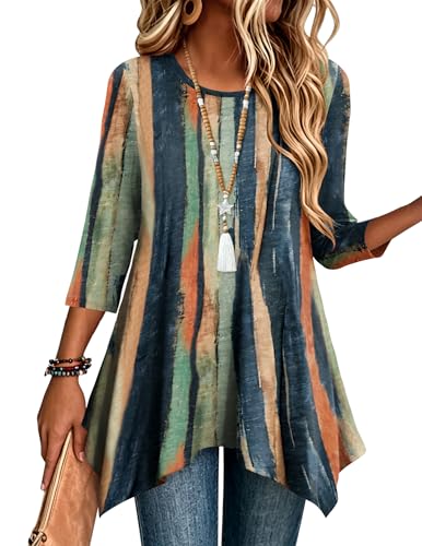 Zeagoo Womens Tops 3/4 Sleeve Boho Summer Fall Shirts Dressy Casual Blouses