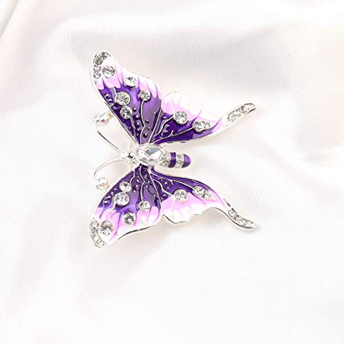 Image of FEELMEM Crystal Rhinestone Butterfly Brooch Pin Blue Color Butterfly Brooches for For Women Wedding /Banquet /Birthday Party