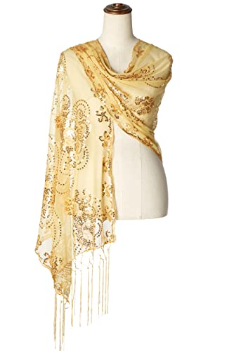 Image of BABEYOND 1920s Sequined Shawl Wraps for Women Fringed Evening Cape Wedding Bridal Shawl Scarf for Evening Dresses Party