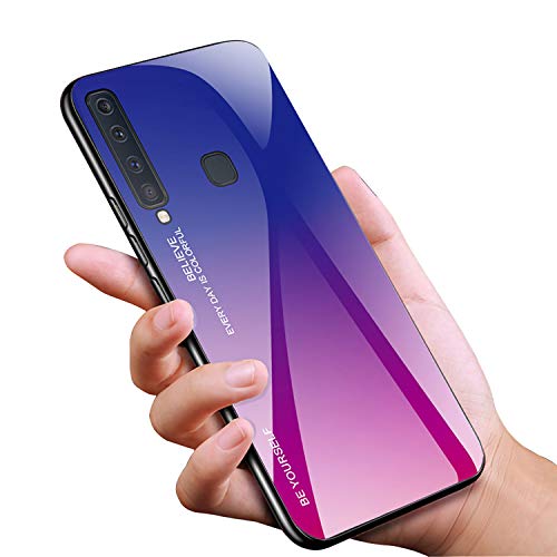 Tybaker Funda para Samsung Galaxy A9 2018, funda para teléfono móvil [vidrio templado 9H] con marco de TPU suave, cristal grabado en la parte trasera, color degradado, carcasa de cristal para